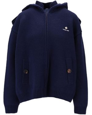 ShuShu/Tong Double Collar Zip-Up Knit Jacket - Blue
