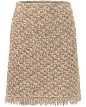 Fabiana Filippi Bouclé Miniskirt With Fringes By - Natural