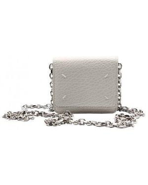 Maison Margiela Grainy Leather Wallet Chain Bags - Natural