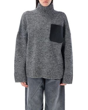 JW Anderson High Neck Knit Leather Patch - Grey
