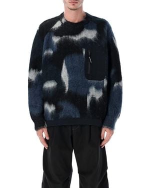 and wander 60 Mix Shaggy Knit Sweater - Blue