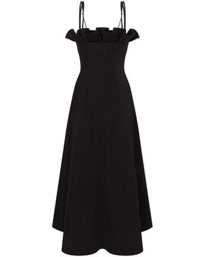 Philosophy Di Lorenzo Serafini Fitted Midi Dress With Ruffled Neckline - Black