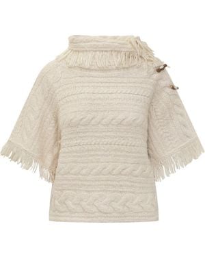 Isabel Marant Marant Étoile Ivory Knit With Fringes And Braids - Natural