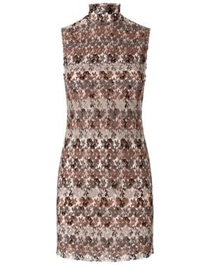 Missoni Textured Floral Mini Dress With High Neckline - Brown