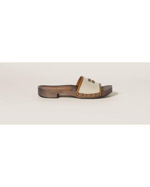 Miu Miu Leather And Canvas Sandals - Natural