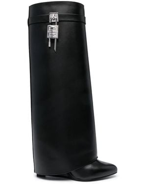 Givenchy Shark Lock Leather Boots Shoes - Black