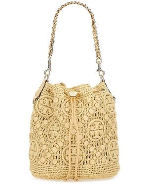 Tory Burch Bucket Bag With Monogram T - Metallic