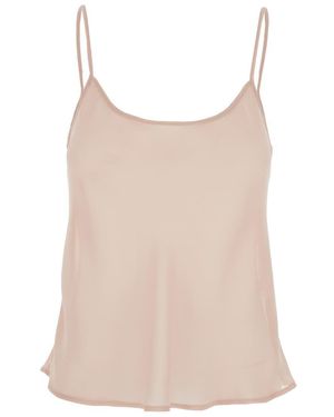 Plain Top With Spaghetti Straps And Square Neck - Natural