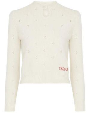 Chloé Wool And Cashmere Fitted Jumper With An Openwork Motif - White
