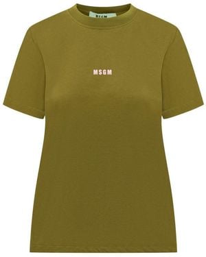 MSGM Cotton Crew-Neck T-Shirt With Logo - Green