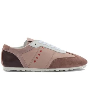 Marni Leather Trainer With Logo - Brown