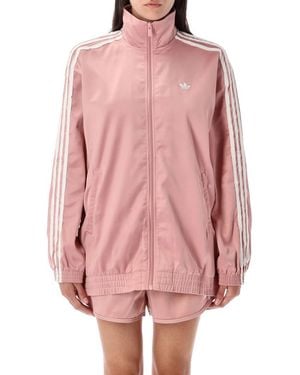 adidas Originals Satin Ruffle 3-stripes Firebird Track Jacket - Pink