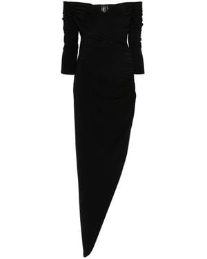 Norma Kamali Off Shoulder Sweetheart Side Drape Gown Dress - Black