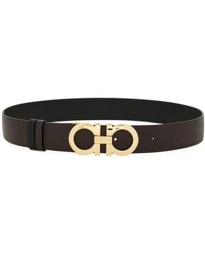 Ferragamo Gancini-Buckle Leather Belt - White