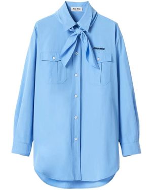Miu Miu Scarf-Detail Poplin Shirt - Blue