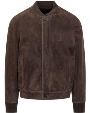 Salvatore Santoro Suede Leather Bomber Jacket - Brown
