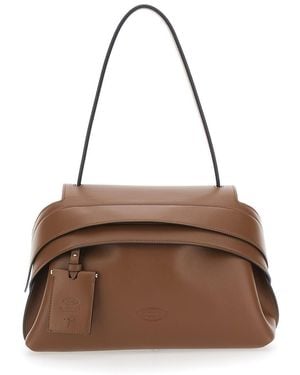 Tod's Shoulder Bag With Top Handle And Embossed Logo On The Front - Brown