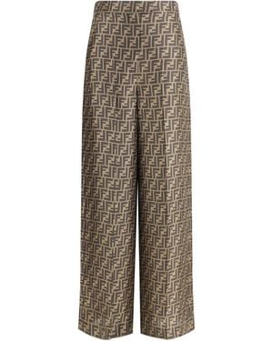 Fendi Monogram Pattern Silk Pants - Natural