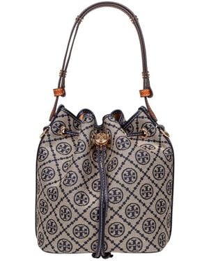 Tory Burch Bucket Bag With Woven Jacquard Pattern - Blue
