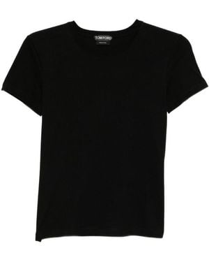 Tom Ford Cotton T-Shirt With Tf Logo Embroidery - Black