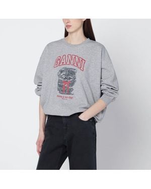 Ganni Kitty Sweatshirt With Logo Print - Grey