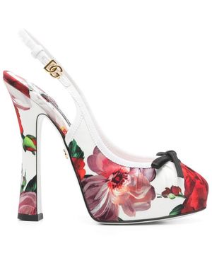 Dolce & Gabbana Flower Print Satin Court Shoes - Pink