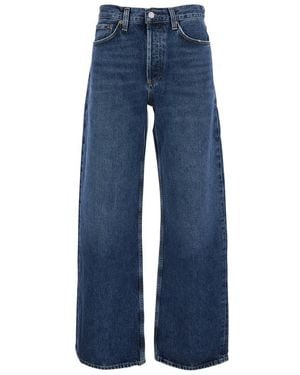 Agolde 'arc' Blue Jeans With Logo Patch On The Rear And Wide Leg In Denim Woman