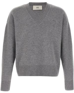 Ami Paris Puff Logo Patch Jumper - Grey
