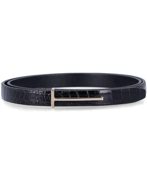 Tom Ford Crocodile Effect Leather Belt With T Buckle - Blue