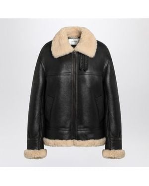 Saint Laurent Shearling-Trimmed Leather Jacket For - Black