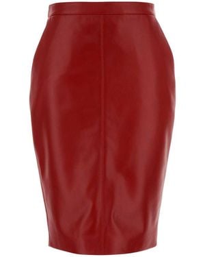 Saint Laurent Leather Skirt - Red