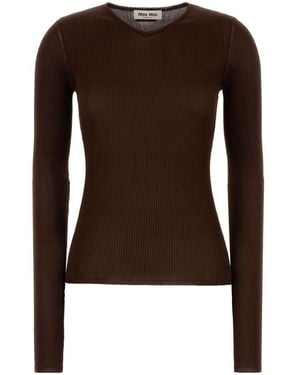 Miu Miu Chocolate Silk T-Shirt - Brown