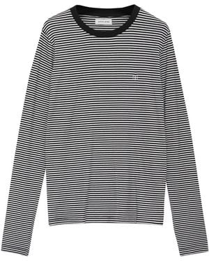 Anine Bing Rylan Tee Embroidered-Logo Striped Top - Grey