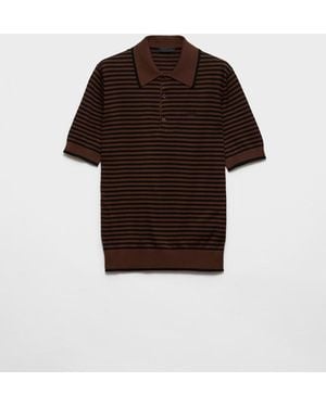 Prada Cotton Striped Polo Shirt - Brown