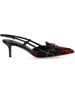 Elisabetta Franchi Black And Red Tartan Slingback Pump
