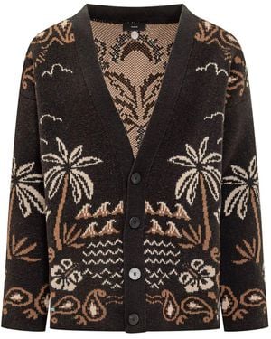 Alanui Cardigan With Tropical Pattern - Black