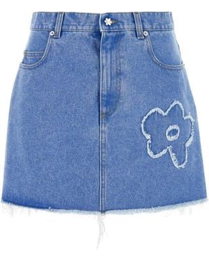 Marni Denim Mini Skirt With Floral Patch Detail - Blue