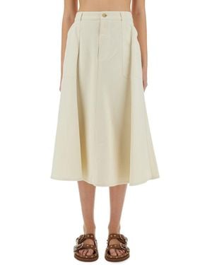 A.P.C. Laurie" Flowing A-Line Cotton Midi Skirt - Natural