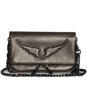 Zadig & Voltaire Rock Nano Wings Metallic Grain Bags - Grey