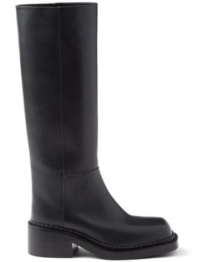 Prada High Leather Boot Shoes - Black
