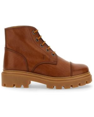 Tod's Leather Boot With Rubber Lug Sole - Brown