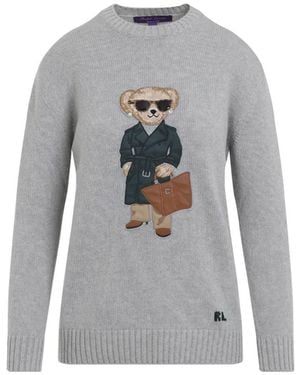 Ralph Lauren Cashmere Knit Pullover With Iconic Bear Design - Grey
