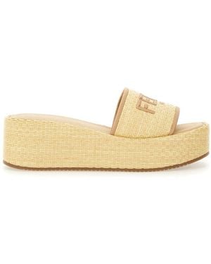 Fendi Sunshine" Flatform Slide Sandal - Natural