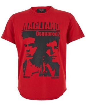 DSquared² 'D2 X Magliano' Crewneck T-Shirt With Maxi Print On The Front - Red