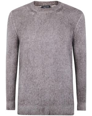 Avant Toi Hand Painted Brushed Cotton High Neck Pullover - Grey