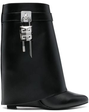 Givenchy Shark Lock 90 Leather Ankle Boots Shoes - Black