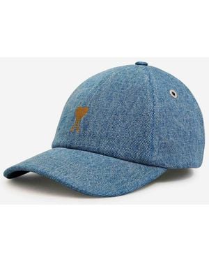Ami Paris Denim Embroidered Cap - Blue