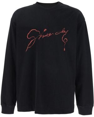 Givenchy Black Crewneck T-shirt With Logo Lettering On The Front And Maxi Logo Print On The Rear In Cotton Man