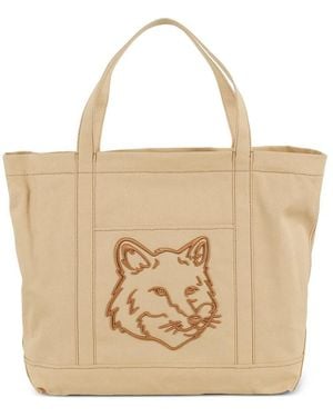 Maison Kitsuné Fox Head Large Tote Bags - White