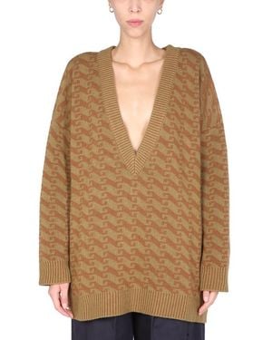 Jejia V-neck Jacquard Jumper - Natural